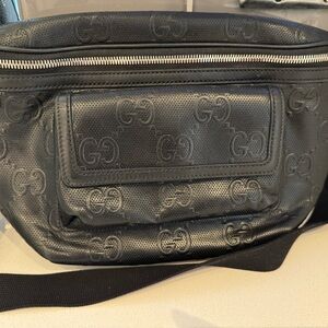 GUCCI Large size men’s embossed Belt Bag